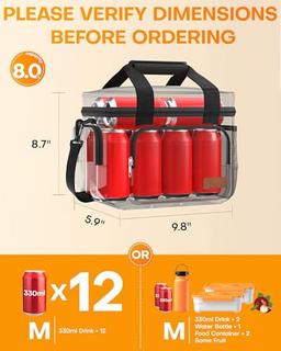 HOTOR Lonchera para hombres y mujeres – Bolsa térmica de almuerzo a prueba de fugas con correa ajustable, múltiples bolsillos para oficina, picnic, senderismo, playa, 1 capa, 8 L, negro, 9.8 x 8.7 x - Vista 4