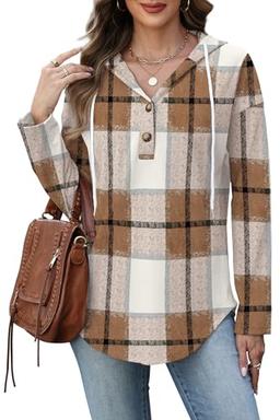 RUMIA Tops para mujer, sudadera con cuello en V y botones para mujer, camisetas largas de manga larga, trajes de otoño 2025, ajuste holgado, tallas S-3XL - Vista 4