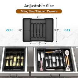 Organizador de cubiertos expandible extragrande, sin BPA, apto para alimentos, organizador de cajones de utensilios de cocina, soporte ajustable para cucharas, tenedores, cuchillos, color - Vista 4
