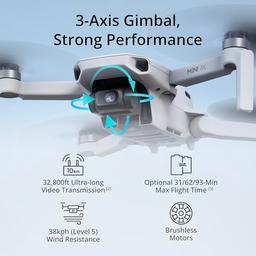 DJI Mini 4K, dron con cámara 4K UHD para adultos, menos de 8.78 oz, estabilización de cardán de 3 ejes, transmisión de video de 6.2 mi, retorno automático, resistencia al viento, 1 batería para tiempo - Vista 4