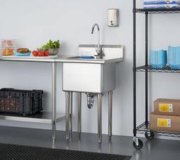 TRINITY BASICS Fregadero independiente de acero inoxidable con grifo cromado, certificado NSF, para garaje, lavandería y cocina, 21.5 x 24 x 49.2 pulgadas - Vista 3
