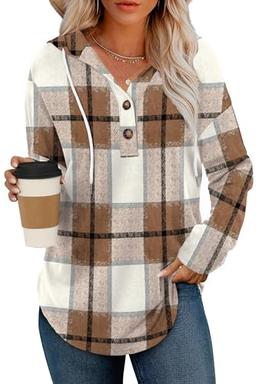 RUMIA Tops para mujer, sudadera con cuello en V y botones para mujer, camisetas largas de manga larga, trajes de otoño 2025, ajuste holgado, tallas S-3XL - Vista 3