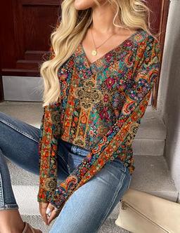 Zeagoo Camisetas de manga larga para mujer, estilo casual, cuello en V, camisetas básicas para otoño 2025, ropa de moda - Vista 4