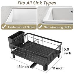 Escurridor de platos, pequeño escurridor de platos para encimera de cocina, escurridor de platos de acero inoxidable con soporte para utensilios y escurridor (negro) - Vista 4