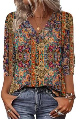 Zeagoo Camisetas de manga larga para mujer, estilo casual, cuello en V, camisetas básicas para otoño 2025, ropa de moda - Vista 2