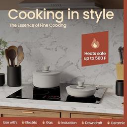 Juego de ollas y sartenes antiadherentes de cerámica y granito, 14 piezas con asas desmontables, apilables, ahorro de espacio, apto para lavavajillas, resistente a las manchas, apto para horno y - Vista 4