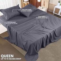 Utopia Bedding - Juego de sábanas de microfibra cepillada, resistente al encogimiento y a la decoloración, de fácil cuidado, 4 piezas, tamaño Queen, color gris - Vista 3
