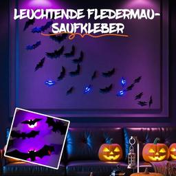 Murciélagos iluminados 3D de Halloween, murciélagos 3D iluminados con luz LED morada, decoración de Halloween, grupo de murciélagos brillantes con luces LED mejoradas, paquete múltiple (24 unidades - Vista 3