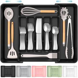 Organizador de cubiertos expandible extragrande, sin BPA, apto para alimentos, organizador de cajones de utensilios de cocina, soporte ajustable para cucharas, tenedores, cuchillos, color - Vista 2