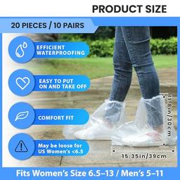 10 pares de fundas impermeables para zapatos de lluvia, fundas desechables de plástico para zapatos de lluvia, antideslizantes, para interiores y exteriores, para zapatos, cubrezapatos de plástico - Vista 3