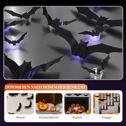 Murciélagos iluminados 3D de Halloween, murciélagos 3D iluminados con luz LED morada, decoración de Halloween, grupo de murciélagos brillantes con luces LED mejoradas, paquete múltiple (24 unidades - Vista 4