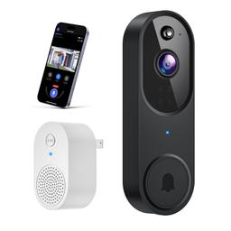 Timbre inalámbrico de video Wi-Fi con detección de movimiento AI, audio de vías, visión nocturna, almacenamiento en la nube, solo Wi-Fi de 2.4 GHz, funciona con pilas - Vista 1