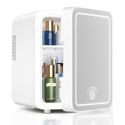 Refrigerador para el cuidado de la piel con espejo de luz LED regulable, mini refrigerador de maquillaje de 4L para dormitorio, automóvil, oficina y dormitorio, enfriador y calentador, refrigerador - Vista 1