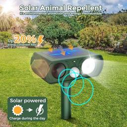 Repelente solar ultrasónico de animales para exteriores, dispositivos repelentes de ciervos, detección de movimiento, impermeable, gato, ardilla, mapache, mapache, perro, pájaro, disuasorio con luces - Vista 4