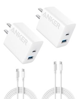 Anker Cargador para iPhone 17/16, paquete de 2 bloques de cargador USB C rápido de 20 W, para iPhone 17/16/16 Pro Max/15 Series/iPad Pro y más (2 unidades y 2 cables) (blanco) - Vista 1