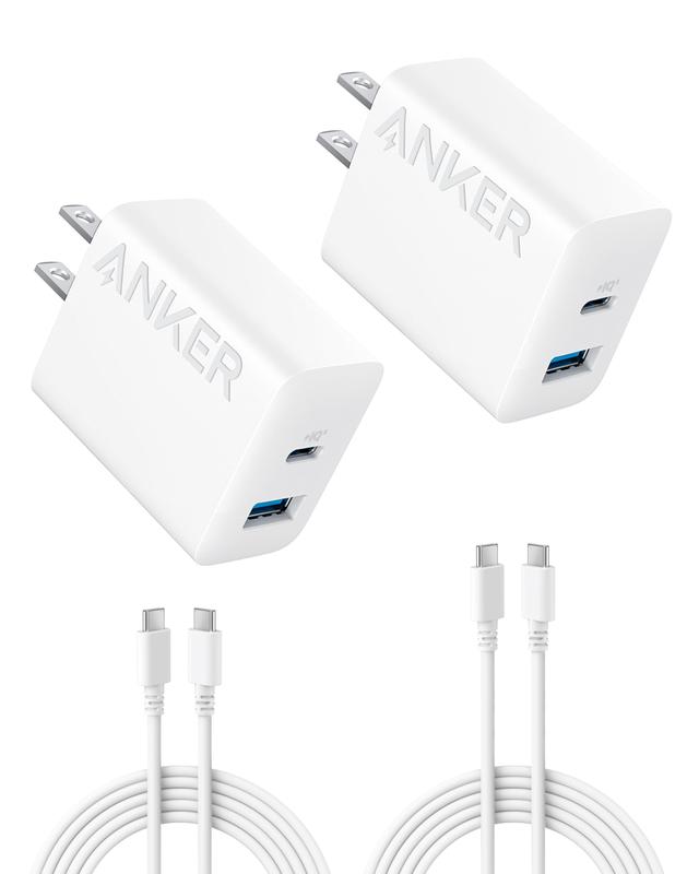 Anker Cargador para iPhone 17/16, paquete de 2 bloques de cargador USB C rápido de 20 W, para iPhone 17/16/16 Pro Max/15 Series/iPad Pro y más (2 unidades y 2 cables) (blanco) - Imagen 1
