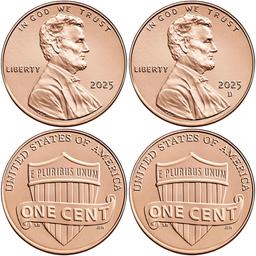 2025 P,D AU/BU Lincoln Shield Cents US Mint Uncirculated 2 Coin Set - Vista 1