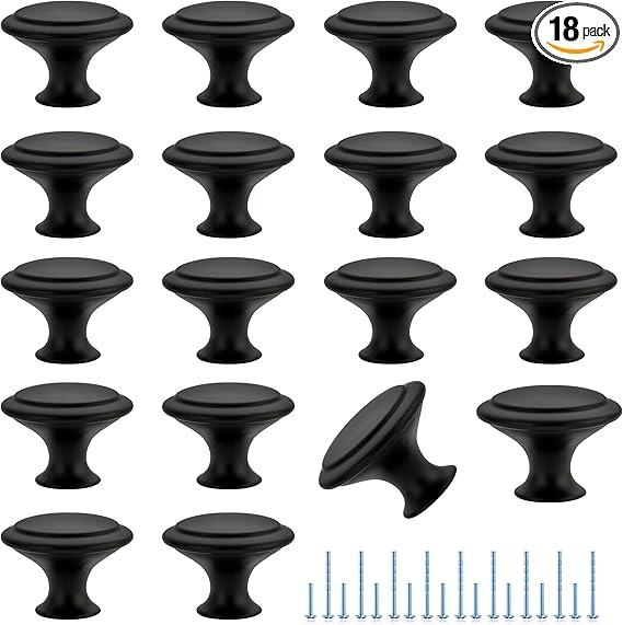JOY DECOR Paquete de 18 tiradores de cajón de gabinete de cocina de 1.18 pulgadas (1.181 in), color negro mate con tornillos de instalación para aparadores, cocinas, armarios - Imagen 1