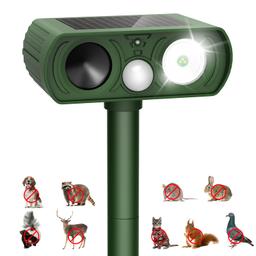 Repelente solar ultrasónico de animales para exteriores, dispositivos repelentes de ciervos, detección de movimiento, impermeable, gato, ardilla, mapache, mapache, perro, pájaro, disuasorio con luces - Vista 1