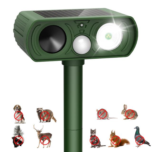 Repelente solar ultrasónico de animales para exteriores, dispositivos repelentes de ciervos, detección de movimiento, impermeable, gato, ardilla, mapache, mapache, perro, pájaro, disuasorio con luces - Imagen 1