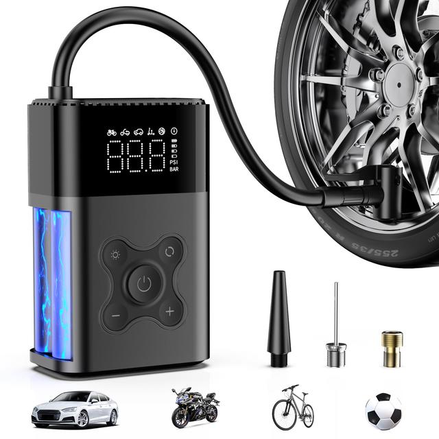 Inflador de neumáticos, compresor de aire portátil, bomba de aire de 150 PSI para automóvil, bomba de bicicleta eléctrica con medidor digital de presión de neumáticos, inflador de neumáticos - Imagen 1