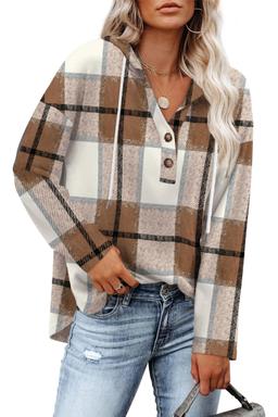 RUMIA Tops para mujer, sudadera con cuello en V y botones para mujer, camisetas largas de manga larga, trajes de otoño 2025, ajuste holgado, tallas S-3XL - Vista 1